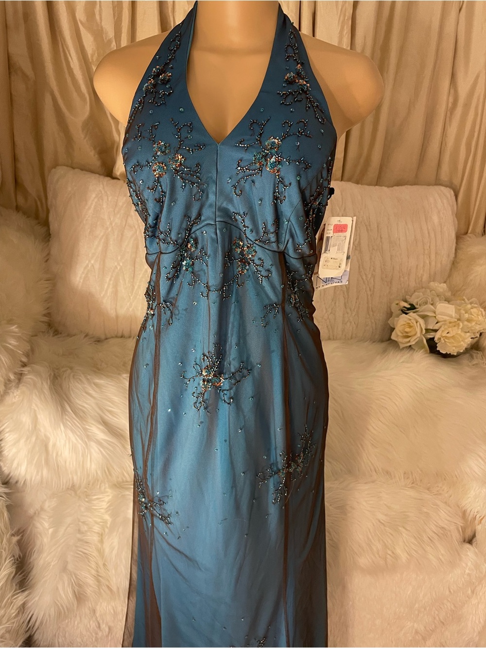 Zum Zum by Niki Livas Teal Strapless Formal Beaded Evening Gown
